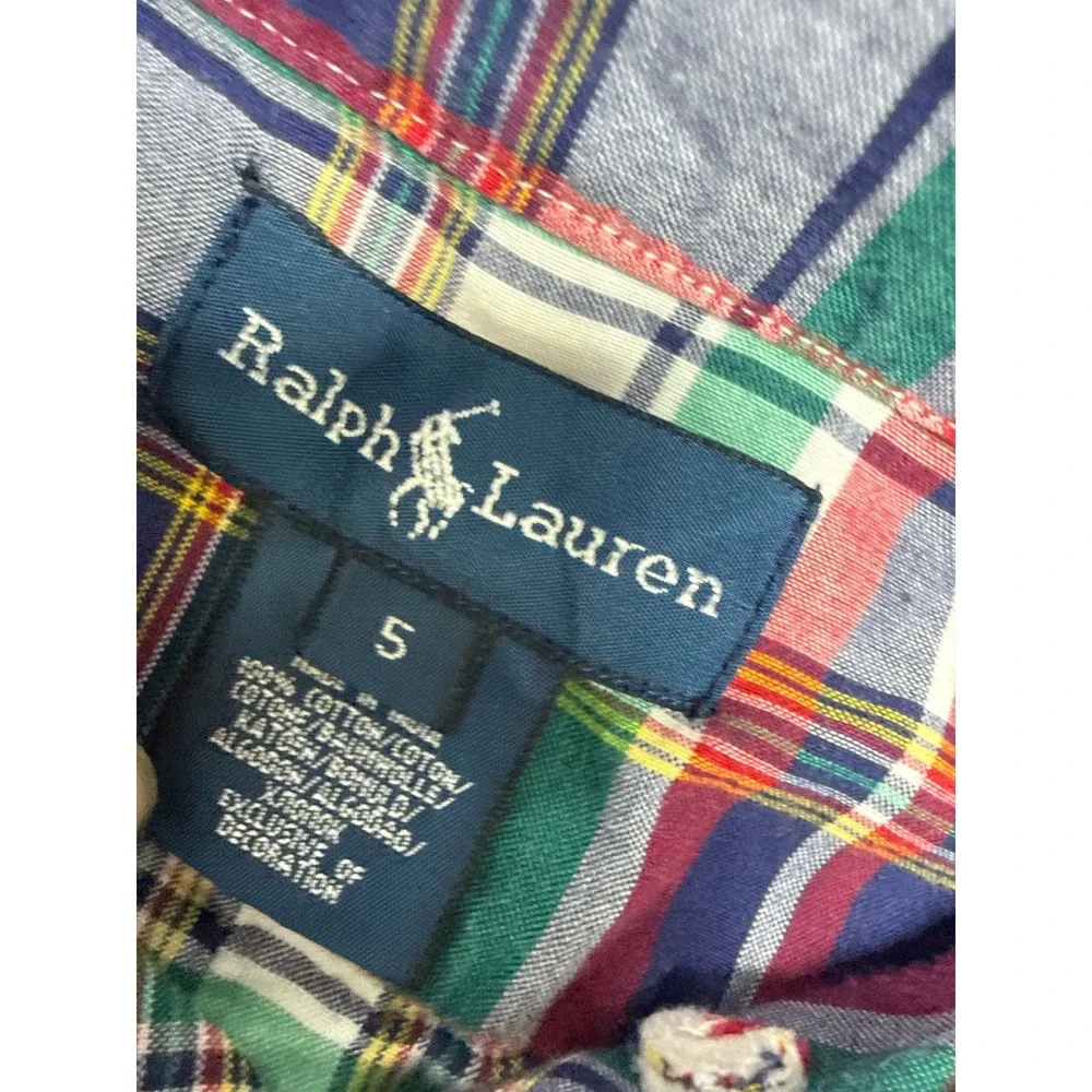 Ralph Lauren Boys Plaid Button Down Shirt Short Sleeve Multi Color Size 5